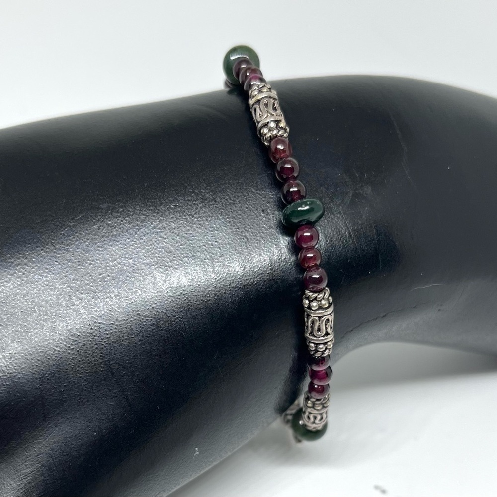 Vintage 925 Garnet & Aventurine Bracelet